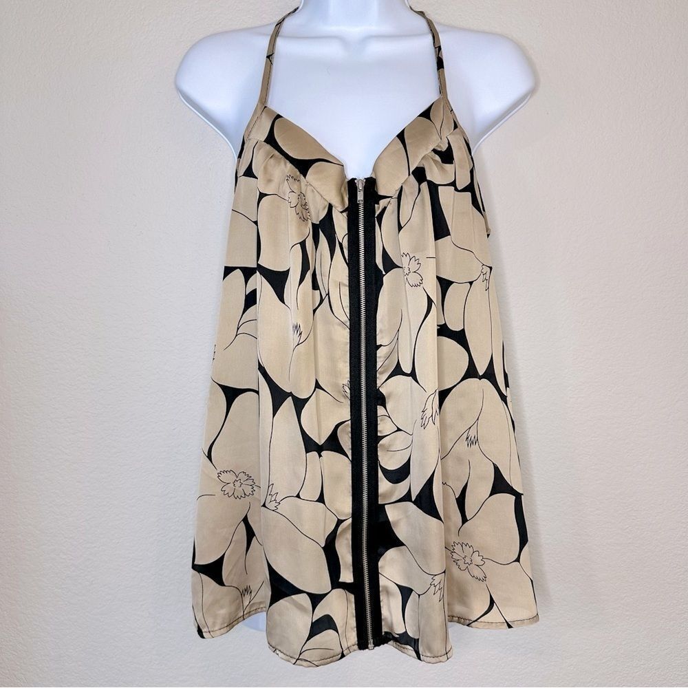 Floral Zip Front Floral Blouse Tank